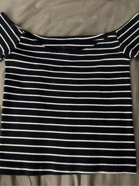 Brandy Melville Tops - Brandy Melville Black & White Striped Off-Shoulder Crop Top